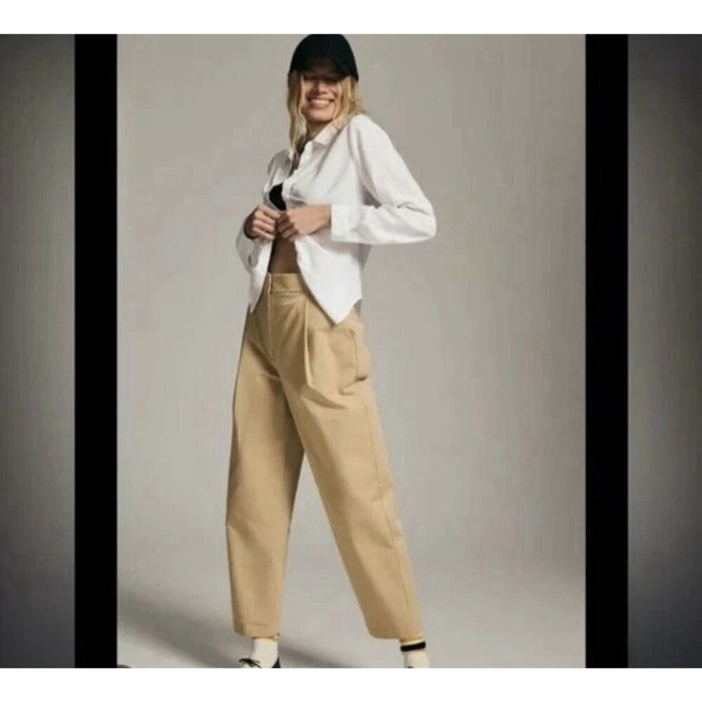 Anthropologie EXQUISE Barrel Chinos Pants Trousers in Cedar size XS Beige